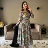 Fine Grey Color Tabhi Organza Material Digital Printed Anarkali Suit