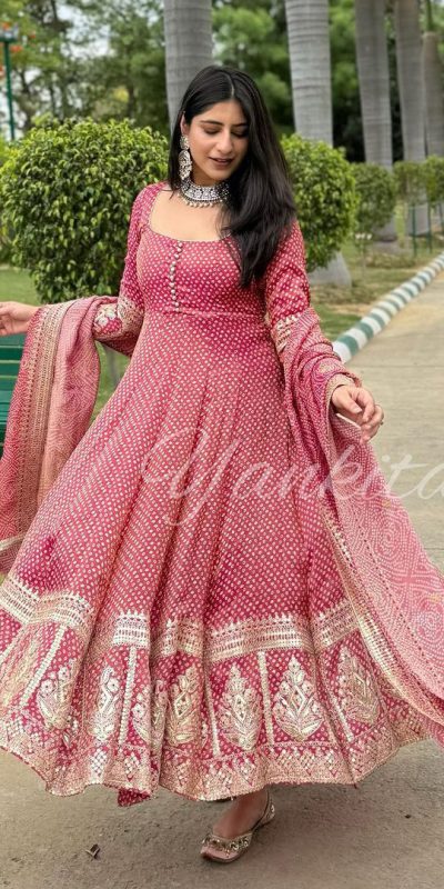 Fine Pink Color Georgette Material Digital Printed Anarkali Suit