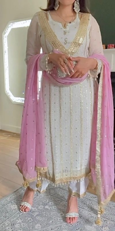 Fine Pink Color Georgette Embroidery Sequence Salwar Suit