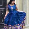 Glamorous Blue Color Chant Crepe Kalamkari Printed Gown