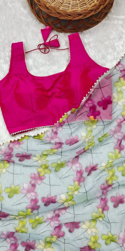 Glamorous Blue Color Heavy Fox Georgette Digital Printed Saree