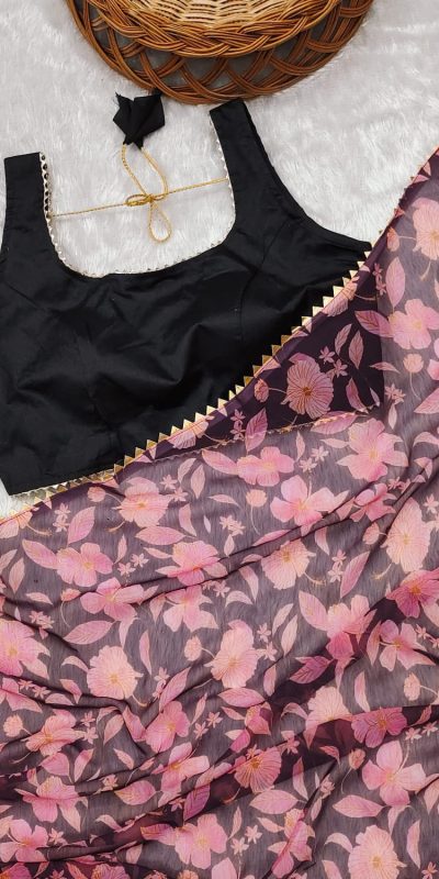 Glamorous Brown Color Heavy Georgette Digital Printed Saree