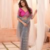 Glamorous Grey Color Heavy Butterfly Net Embroidery Saree