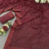 Glamorous Maroon Color Georgette Sequins Embroidery Saree