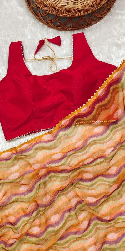 Glamorous Orange Color Heavy Georgette Digital Printed Saree