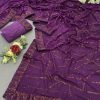 Glamorous Purple Color Georgette Sequins Embroidery Saree