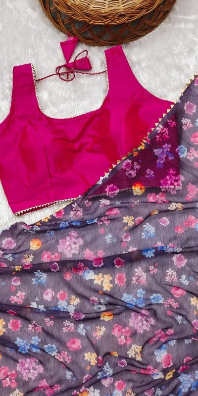 Glamorous Purple Color Heavy Fox Georgette Digital Printed Saree