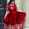 Glamorous Red Color Chant Crepe Kalamkari Printed Work Gown