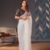 Glamorous White Color Heavy Butterfly Net Embroidery Saree