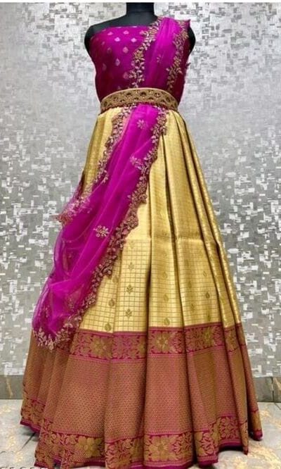 Glamorous Yellow Color Kanjivaram Silk Zari Design Half Saree