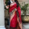 Good-Looking Red Color Soft Lichi Silk Butti Work Saree
