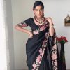 Gorgeous Black Faux Georgette Three With Pearl Work Saree