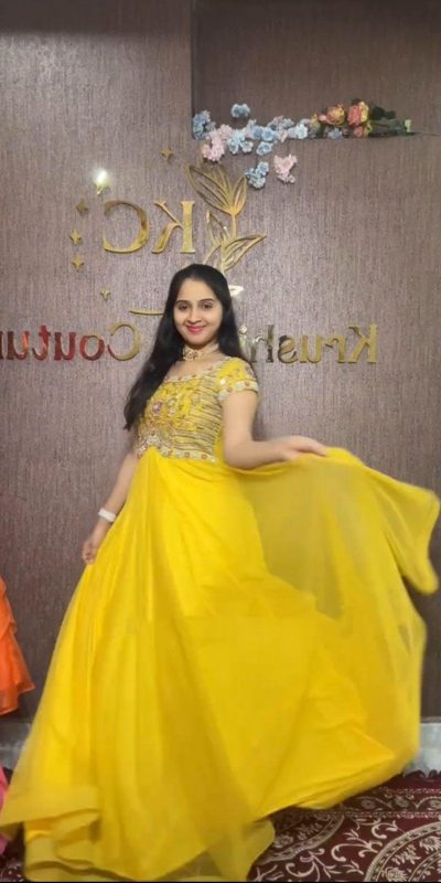 Gorgeous Yellow Color Fox Georgette Embroidery Thread Gown