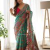 Gracefull Blue Color Kashmiri Running Thread Zari Work Saree