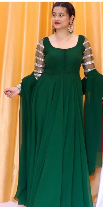 Graceful Green Color Georgette Embroidered Anarkali Suit