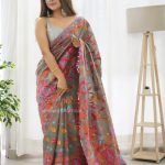 Graceful Grey Color Kashmiri Running Thread Zari Work Saree
