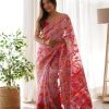 Graceful Pink Color Kashmiri Running Thread Zari Work Saree