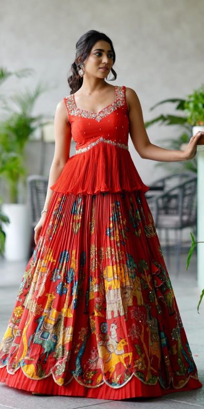 Graceful Red Color Chinon Embroidery Thread Lehenga Choli