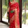 Graceful Red Color Organza Sequins Lehriya Embroidery Saree