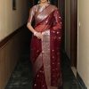 Grand Maroon Color Organza Jacquard Butti Worked Saree