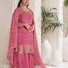 Grand Pink Viscose Chinon Embroidered Sequence Salwar Suit