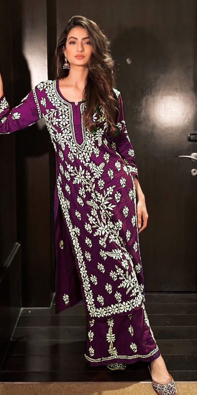 Grand Purple Color Georgette Thread Embroidered Salwar Suit