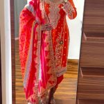 Grand Red Color Chinnon Embroidery Sequence Sharara Suit