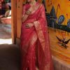 Grand Red Color Organza Jacquard Butti Worked Saree