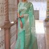Grand Turquoise Color Organza Jacquard Butti Worked Saree