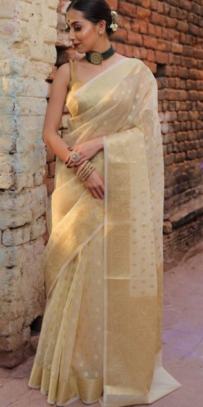 Grand Yellow Color Organza Jacquard Butti Worked Saree