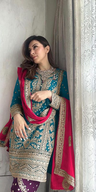 Hansika Motwani Blue Color Georgette Embroidery Salwar Suit