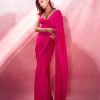 Kriti Sanon Pink Georgette Embroidery Deual Sequence Saree