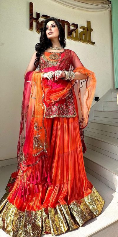 Luminous Orange Georgette Thread Sequence Lehenga Choli
