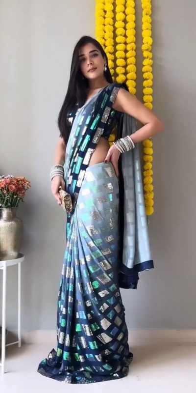 Magnificent Blue Color Faux Georgette Sequence Work Saree