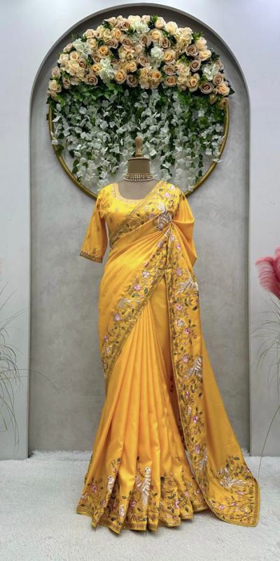 Magnificent Yellow Color Dola silk Thread Sequence Saree