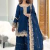 Majestic Blue Color Faux Georgette Embroidery Salwar Suit
