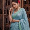Majestic Firozi Color Georgette Beautiful Embroidery Saree