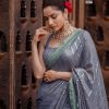 Majestic Grey Color Georgette Beautiful Embroidery Saree