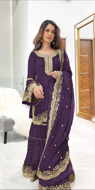 Majestic Purple Color Faux Georgette Embroidery Salwar Suit
