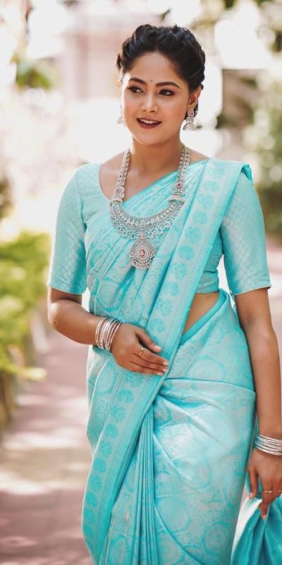 Majestic Sky Blue Color Soft Lichi Silk Jacquard  All Over Saree