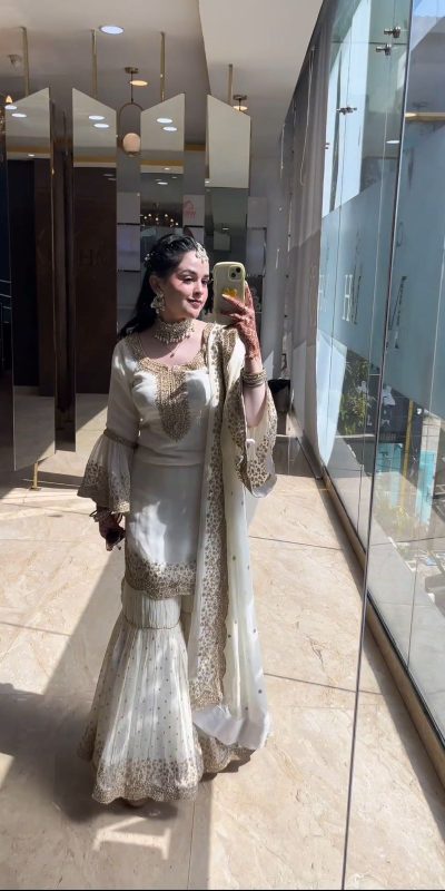 Majestic White Color Faux Georgette Embroidery Salwar Suit