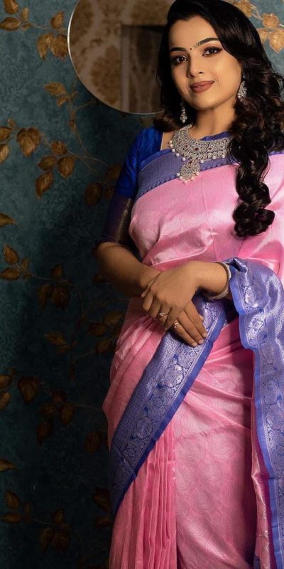 Mesmerizing Light Pink Color Soft Lichi Silk Beautiful Design Saree