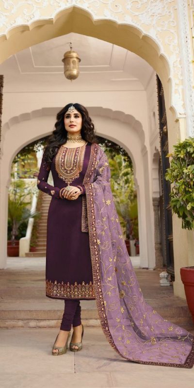Musical Purple Georgette Embroidered Sequence Salwar Suit