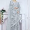 Mystical Blue Color Butterfly Net Embroidery Sequence Saree