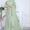 Mystical Green Color Butterfly Net Embroidery Sequence Saree
