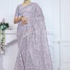 Mystical Light Purple Butterfly Net Embroidery Sequence Saree