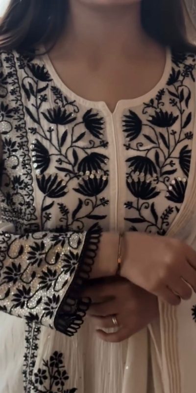 Mystical White Color Chanderi Thread Sequence Salwar Suit