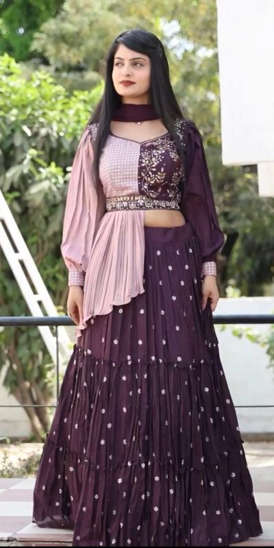 Modal Purple Color Heavy Chinon Embroidery Lehenga Choli