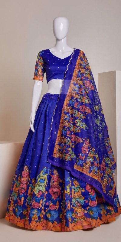 Nice Blue Silk Embroidery Sequins Amazing Print Lehenga Choli