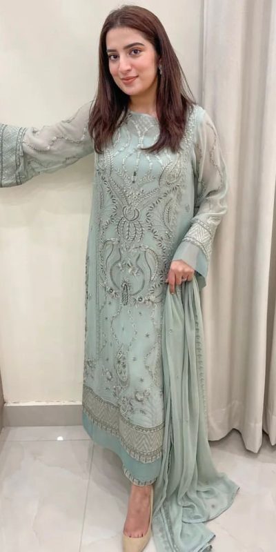 Nice Blue Grey Color Georgette Embroidery Sequence Salwar Suit